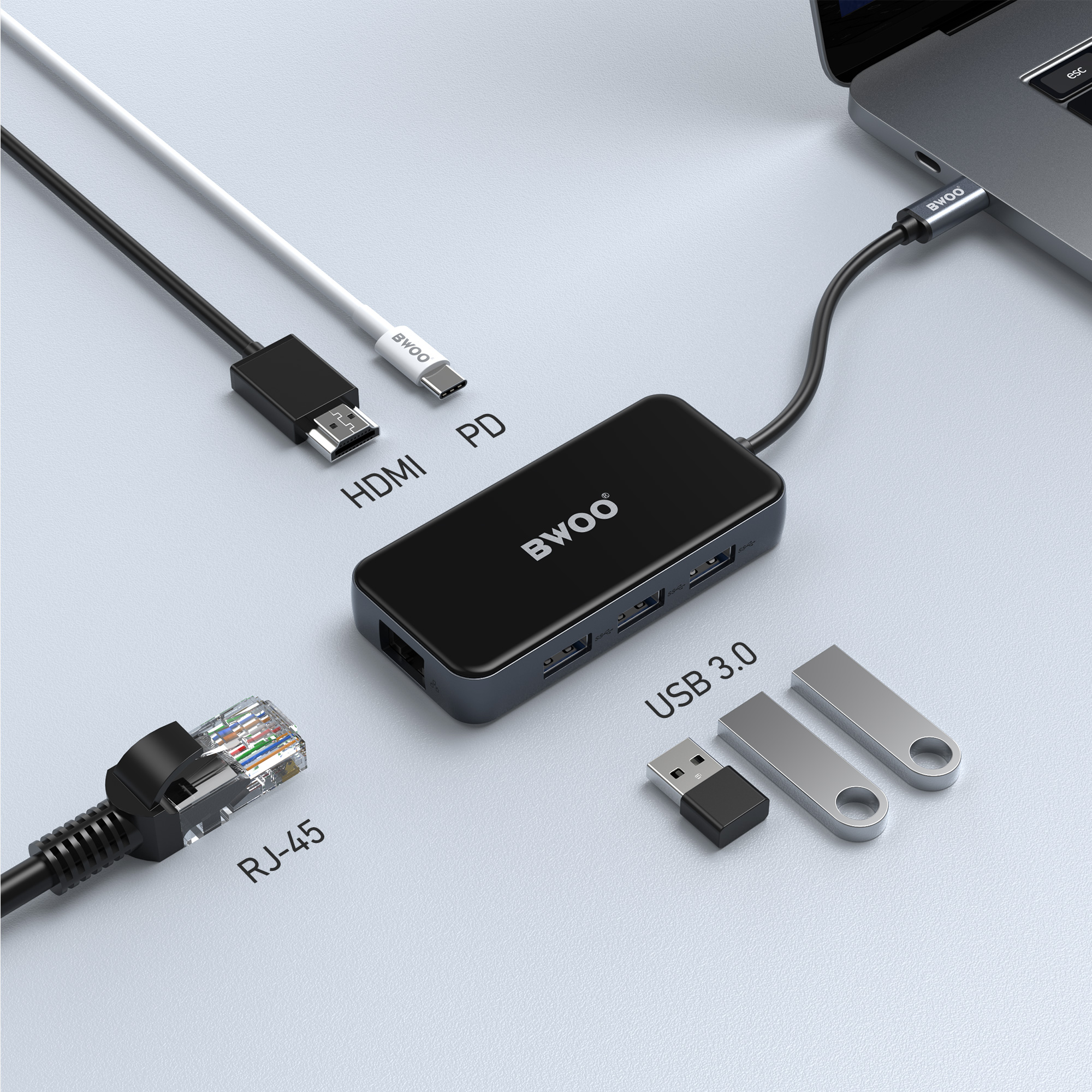 6 in 1 USB-C hub with RJ45 output