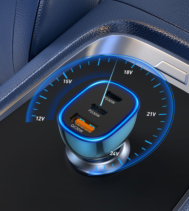 blue USB-C car charger