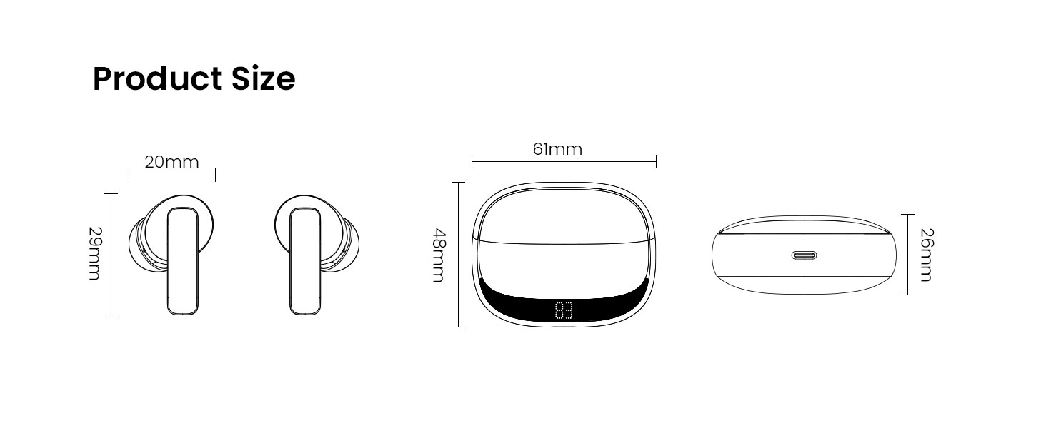 BO-BW40 ANC Wireless Earbuds Size