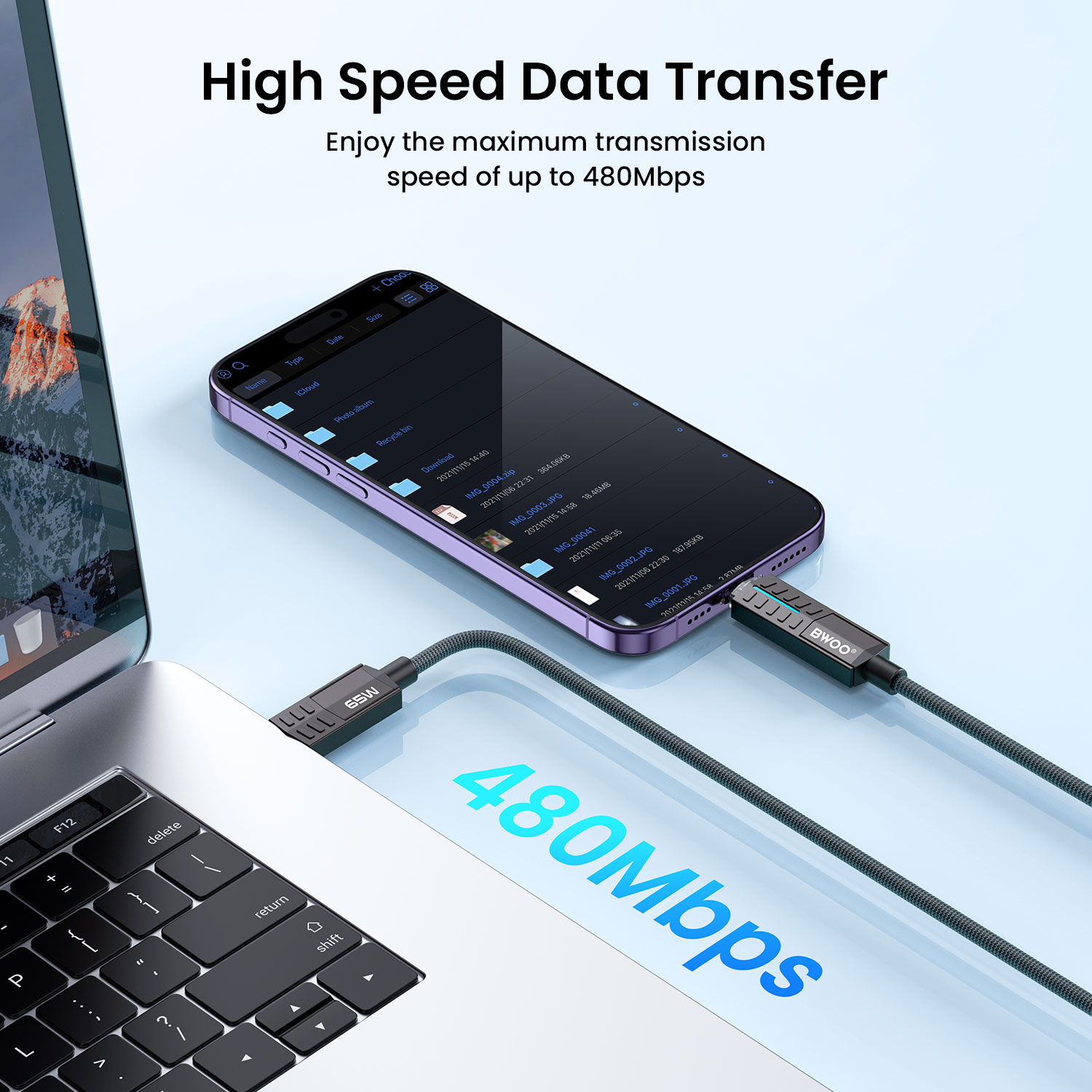 Efficient file transmission with BWOO 480Mbps data cable