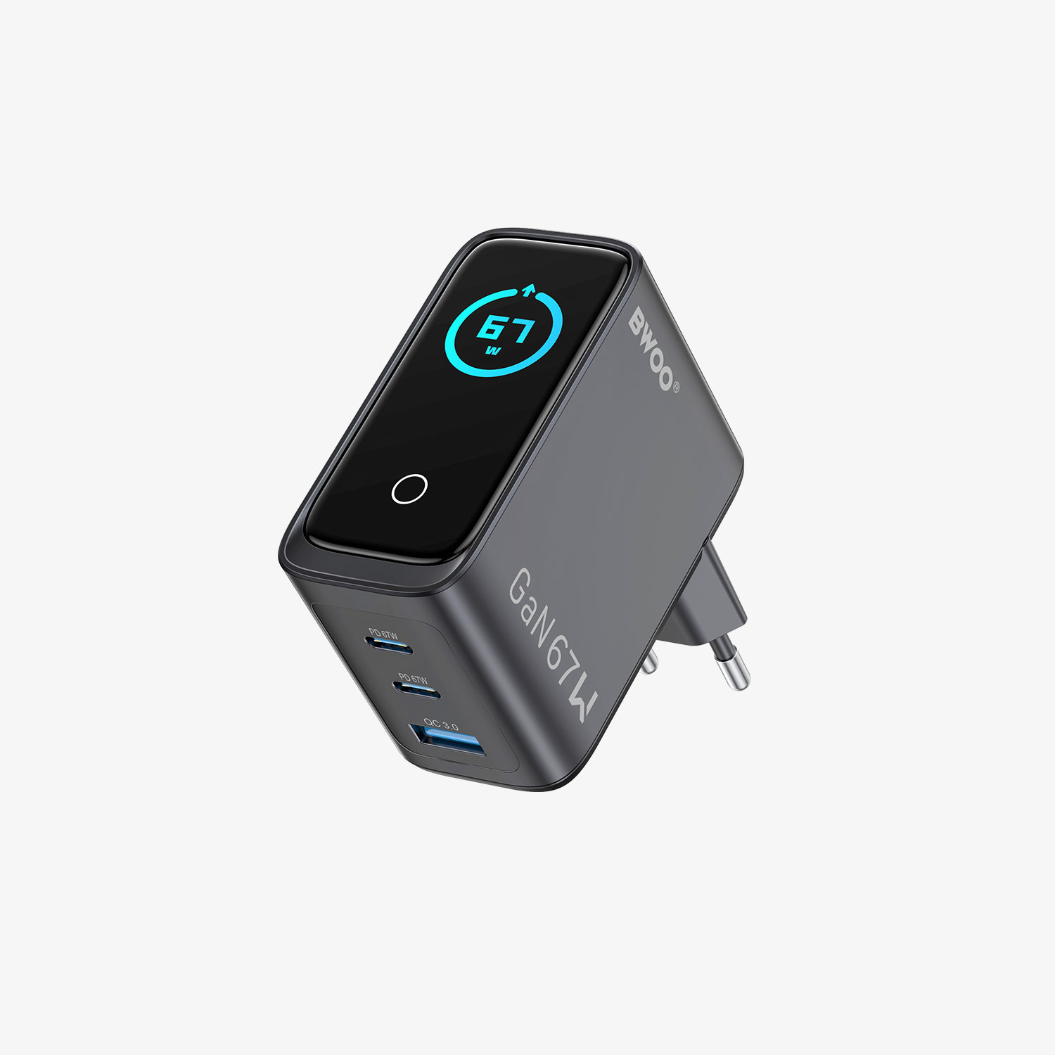 BWOO 67W 3 Ports GaN Smart Display Charger