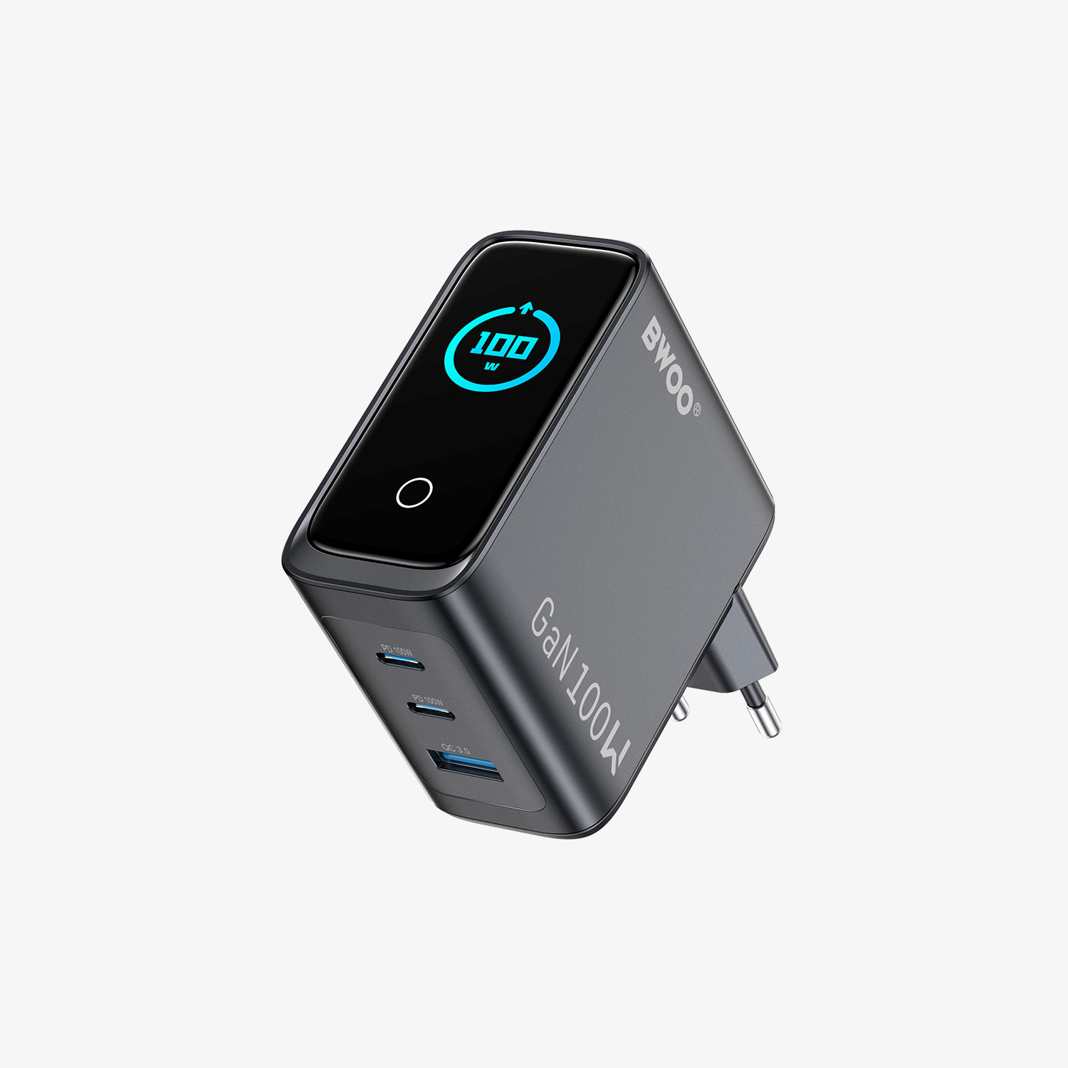 BWOO 100W 3 Ports GaN Smart Display Charger