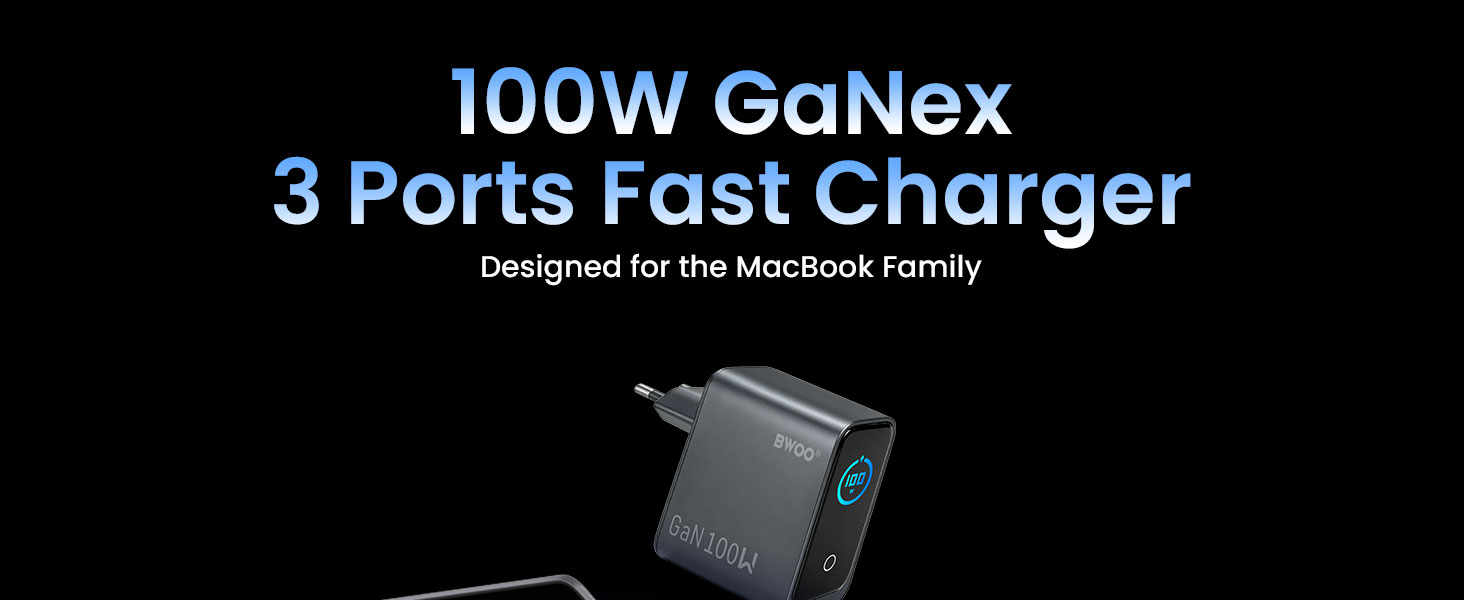 BWOO 100W 3 ports GaN charger with LED display