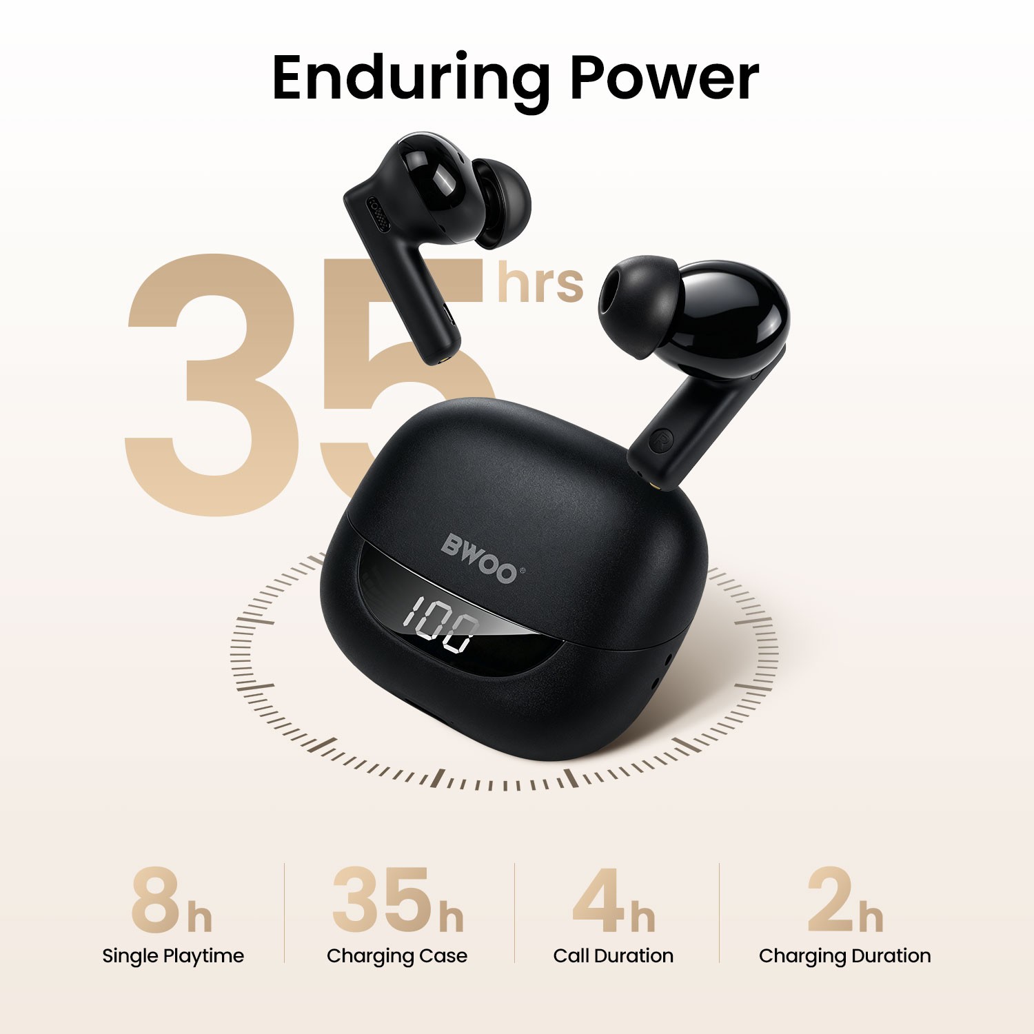 BWOO ANC Earbuds with Long Lasting Time