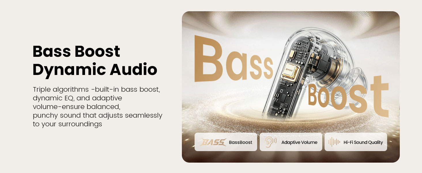 BWOO Wireless Earbuds with Powerful Bass Boost