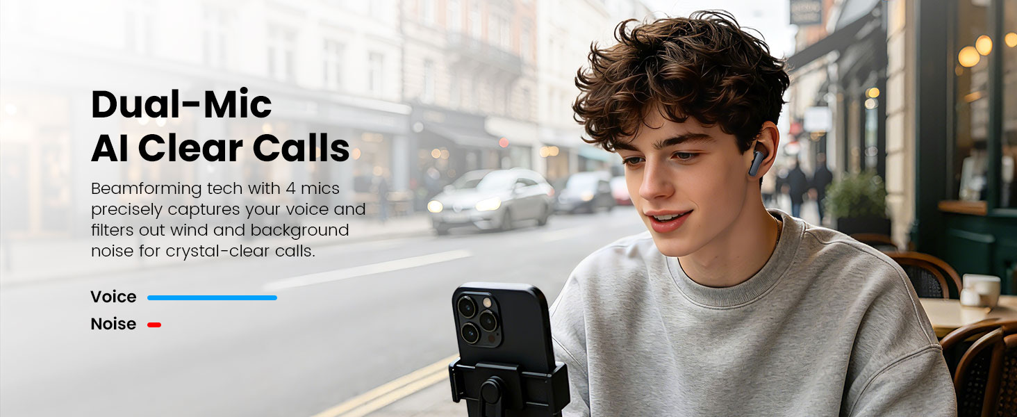 BWOO anc wireless earbuds with dual-mic