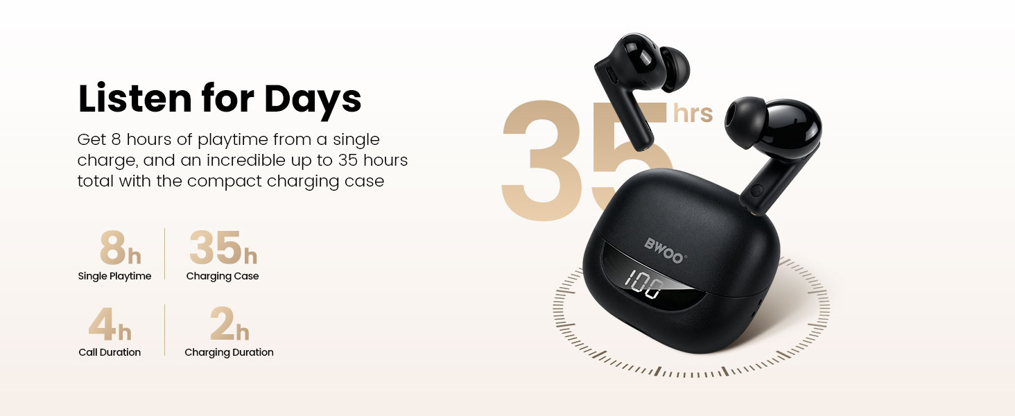 BWOO ANC bluetooth earphone with long battery life