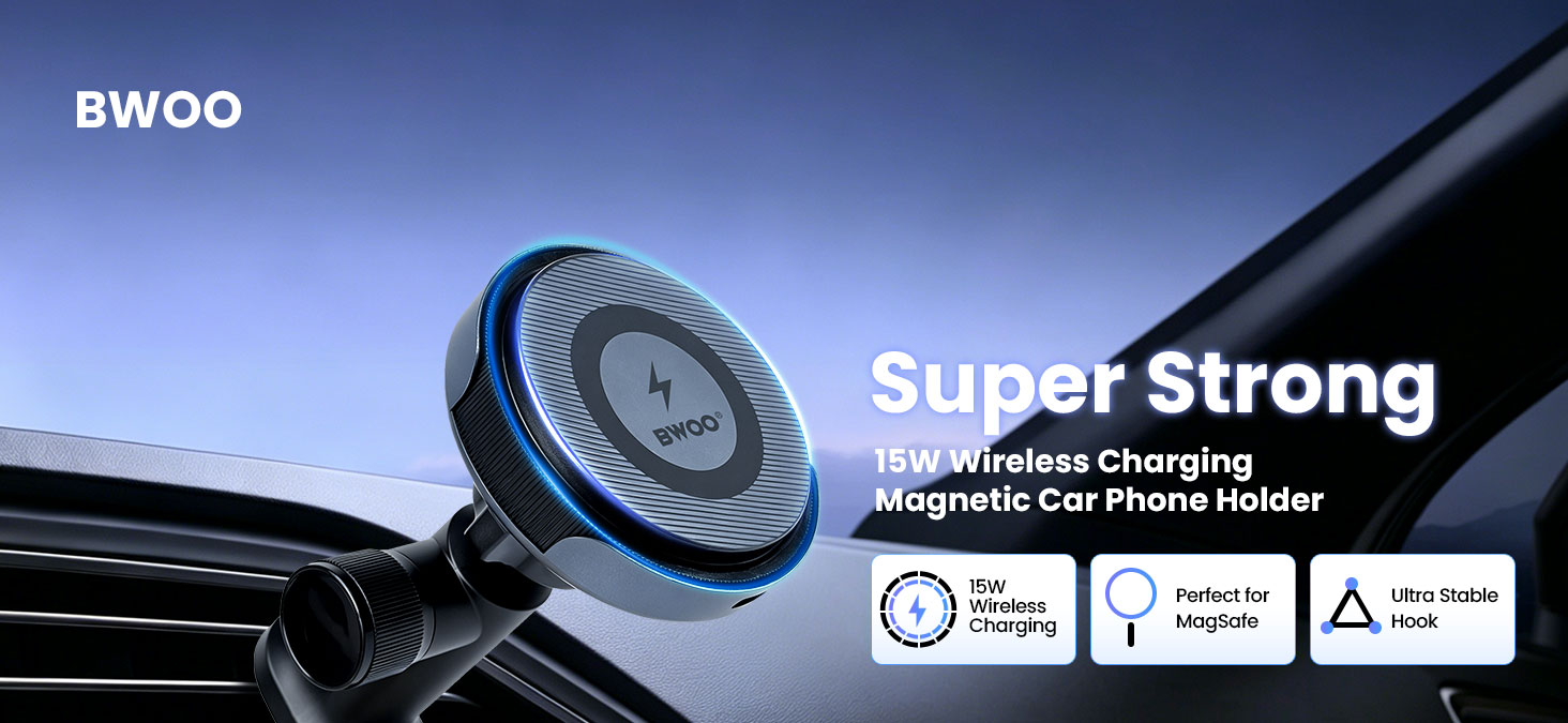 BWOO Wireless Charging Phone Holder for Car with Stable Hook