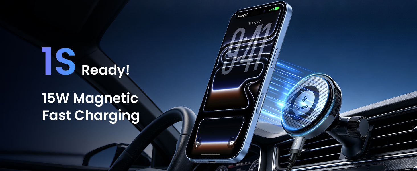 BWOO convenient magnetic car phone mount with charging capability