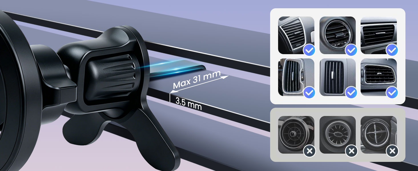 BWOO Magnetic Phone Holder with Metal Hook for Car Air Vent