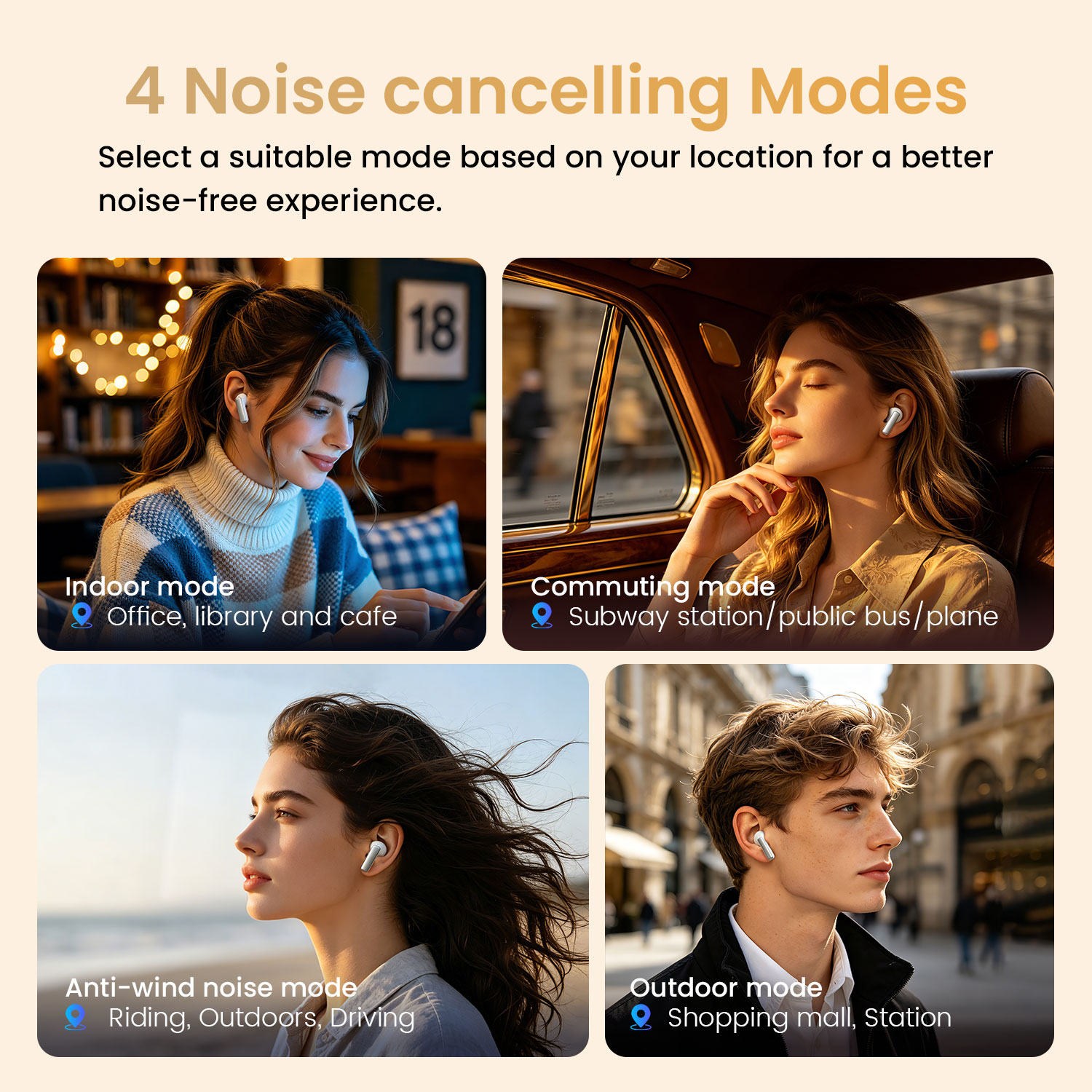 BWOO wireless earbuds with 4 noise cancelling modes