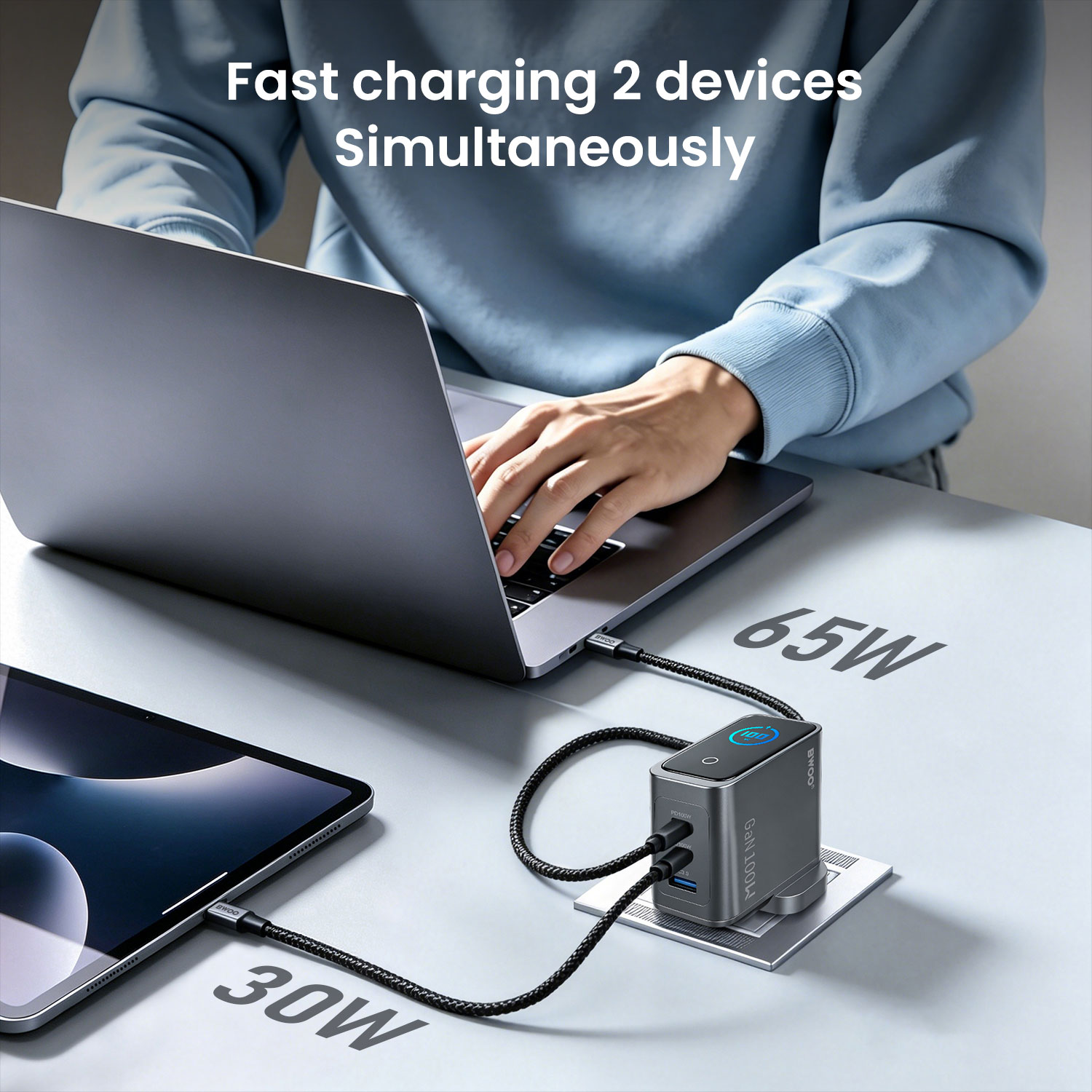 BWOO 100w smart display charger for 3 devices