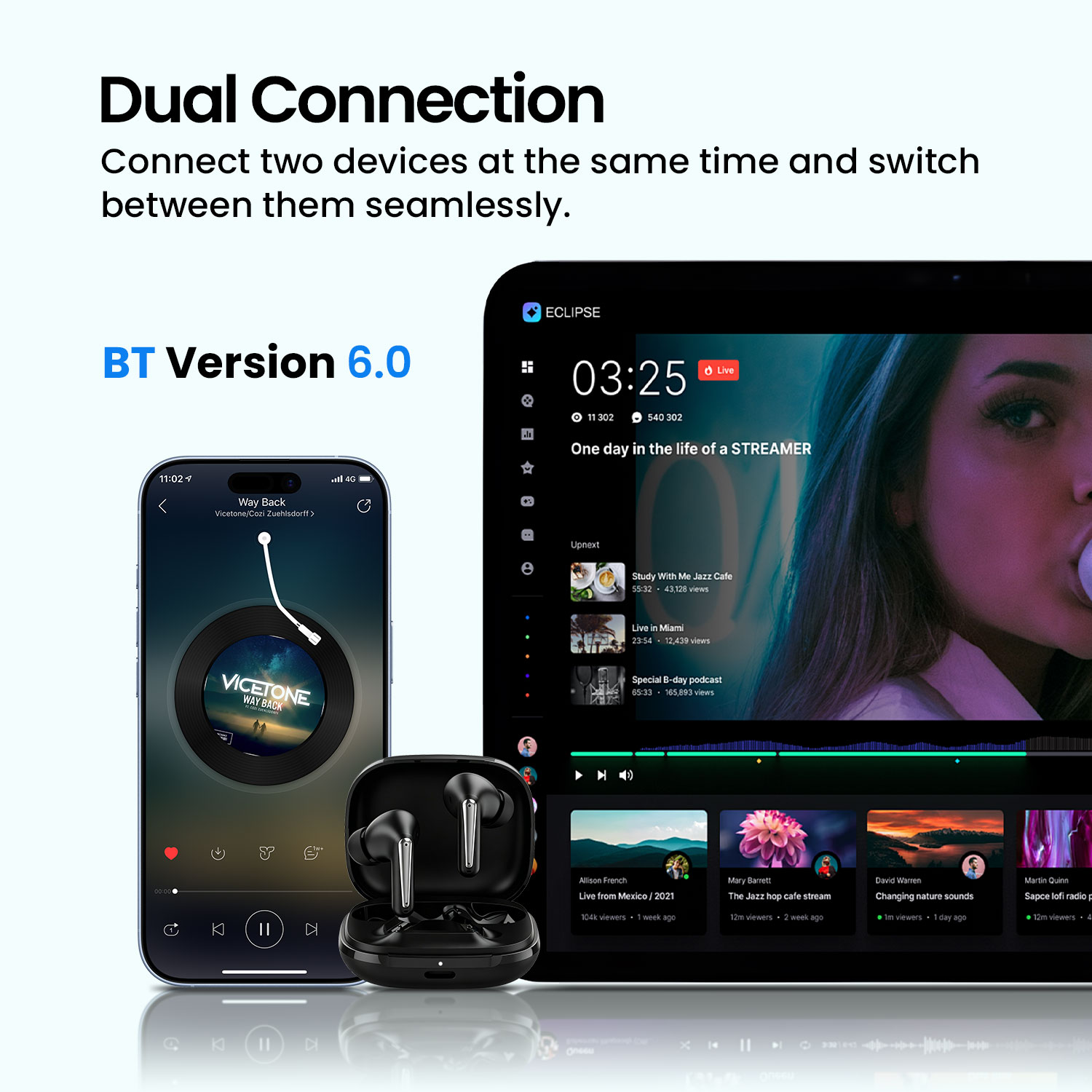 BWOO Wireless Earbuds support Dual Connection