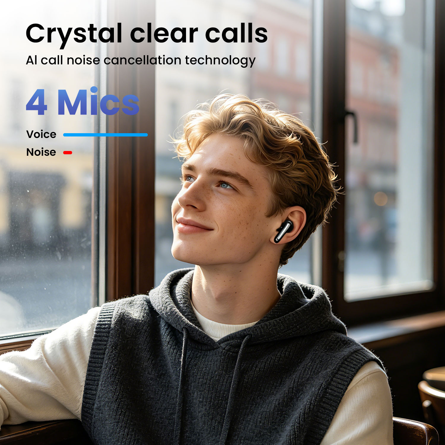 BWOO 4 Mics Wireless Earbuds with Clear Calls