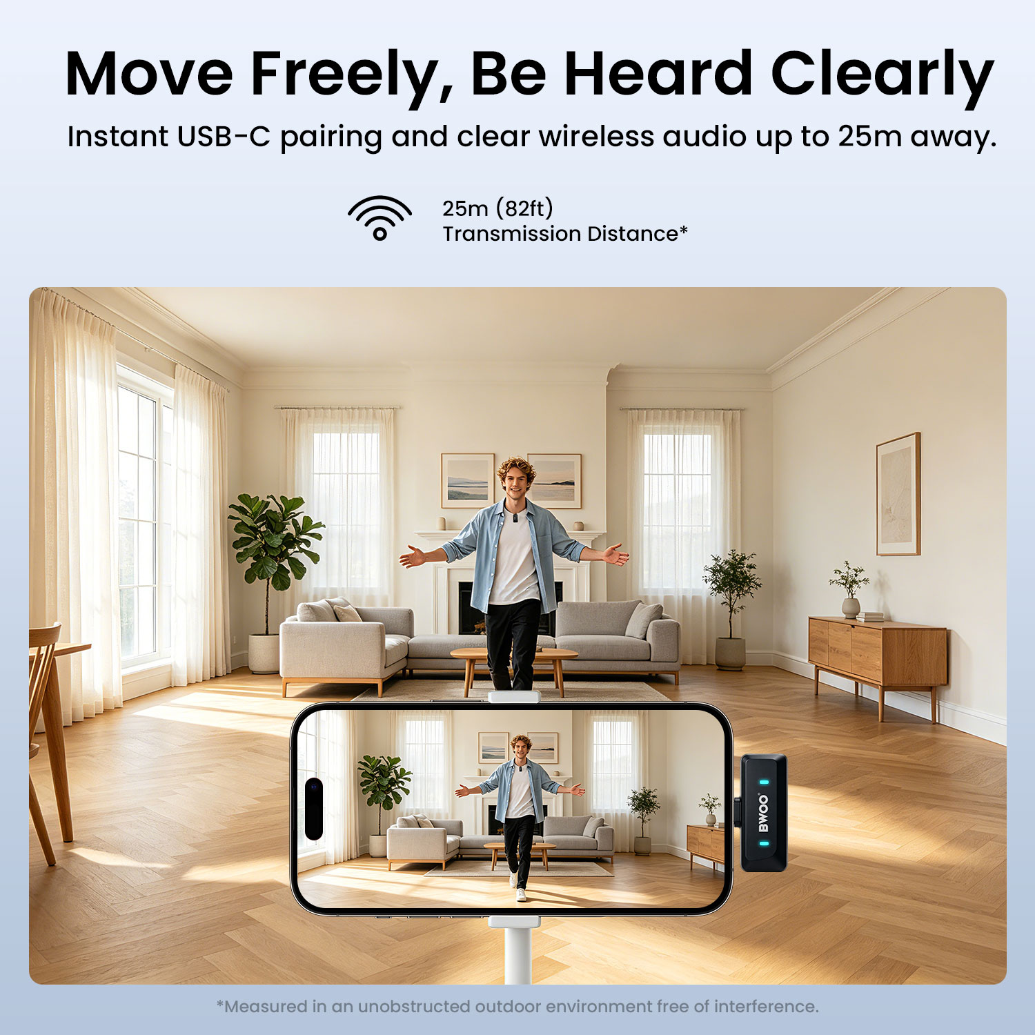 BWOO Wireless Microphone Connects within 25 meters