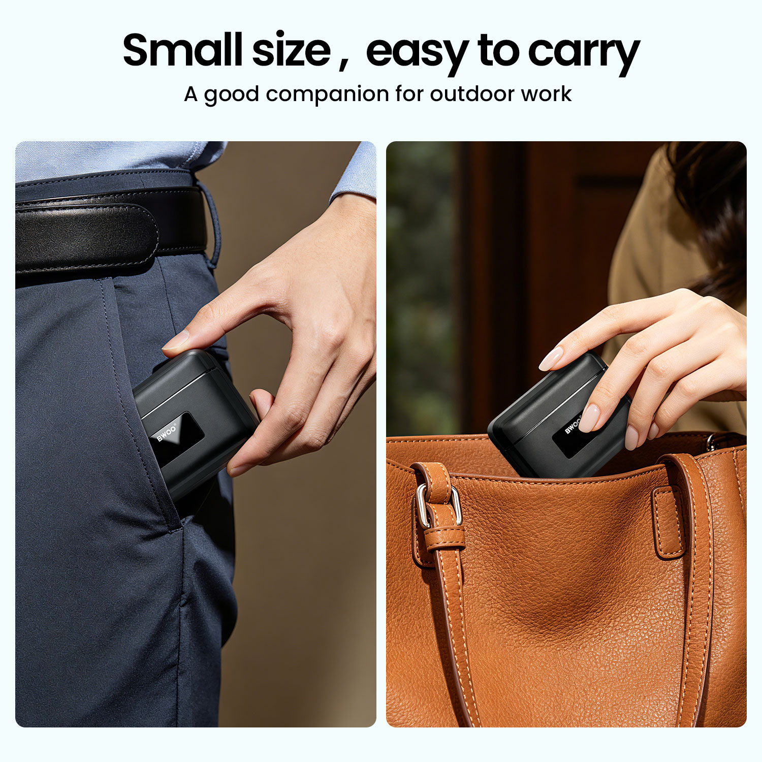 BWOO portable charging case keeping microphones powered on-the-go