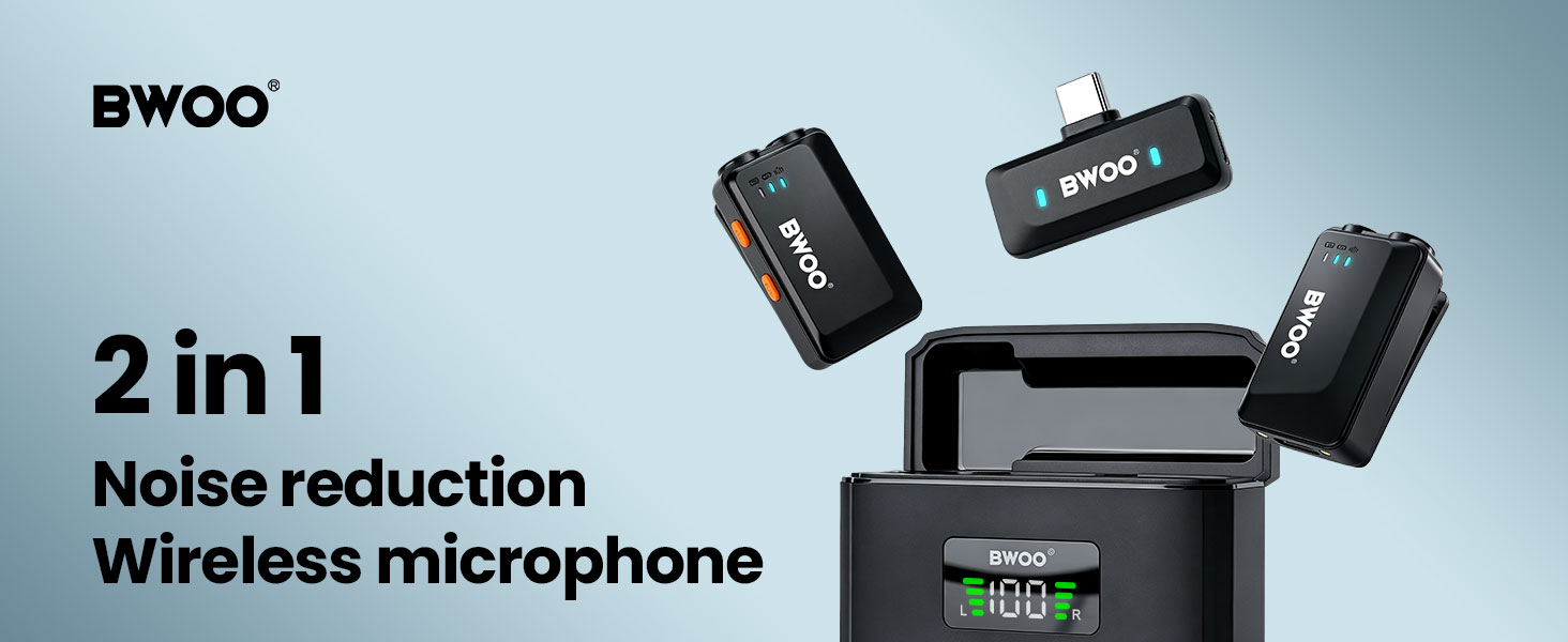 BWOO portable charging case protecting dual mini lavalier mics