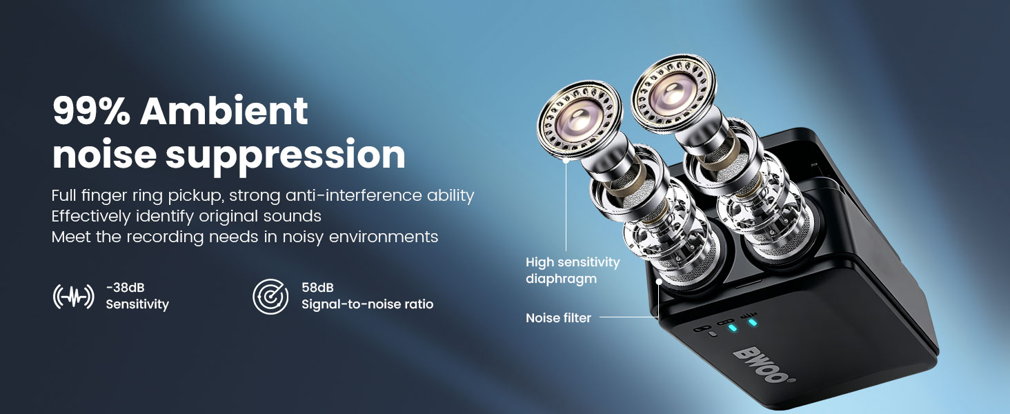 BWOO AI noise canceling microphone for natural voice recording performance