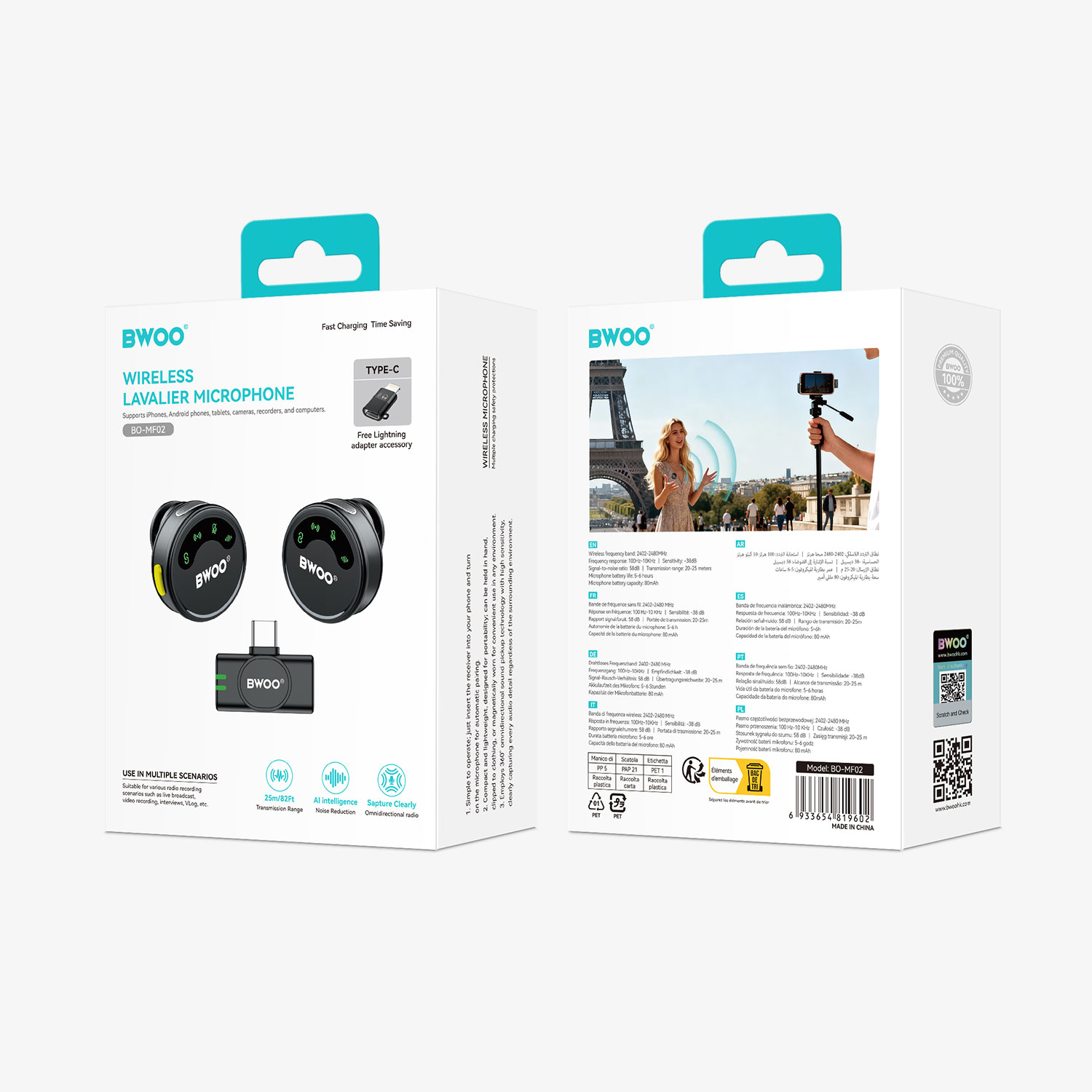 BWOO Wireless Lavalier Microphone with Magnetic Clip