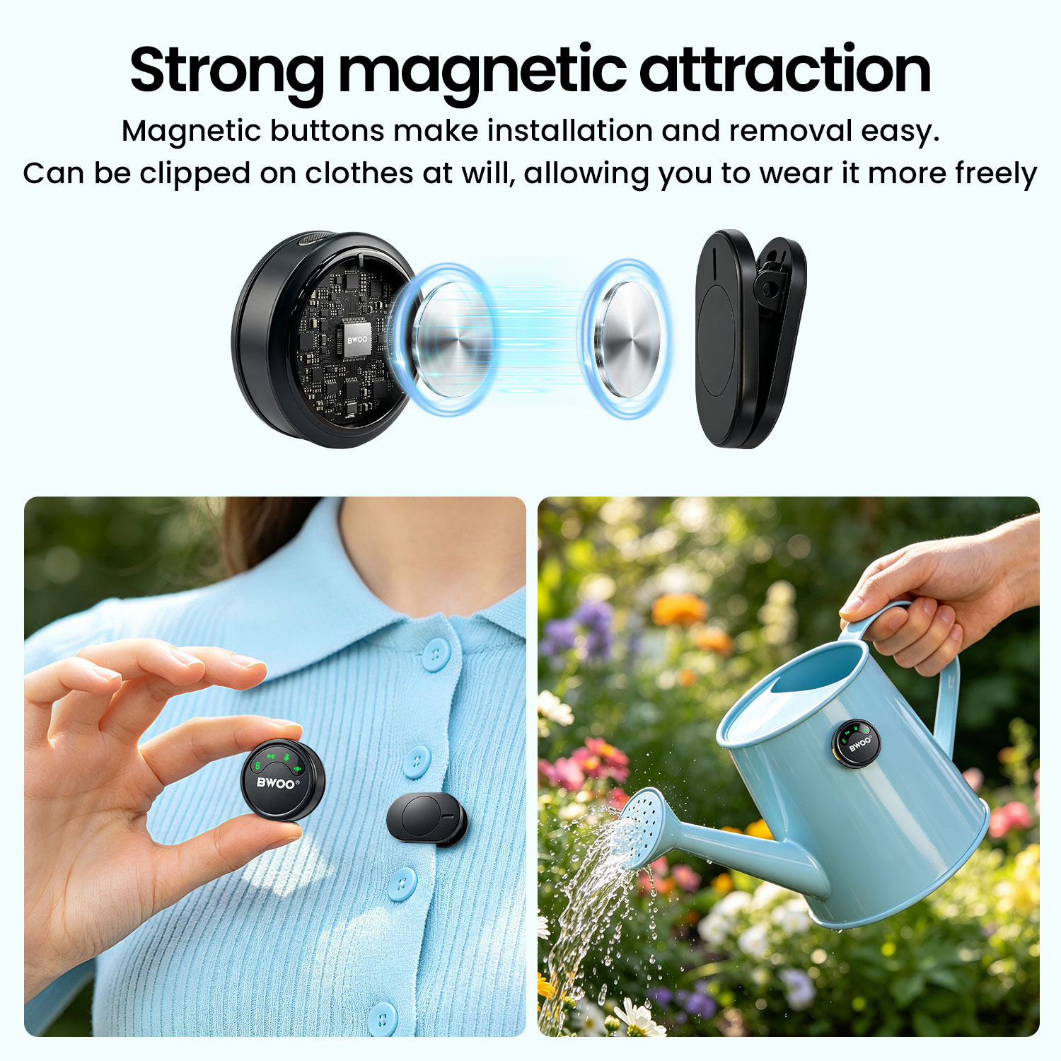 BWOO Magnetic Clip Wireless Lavalier Microphone