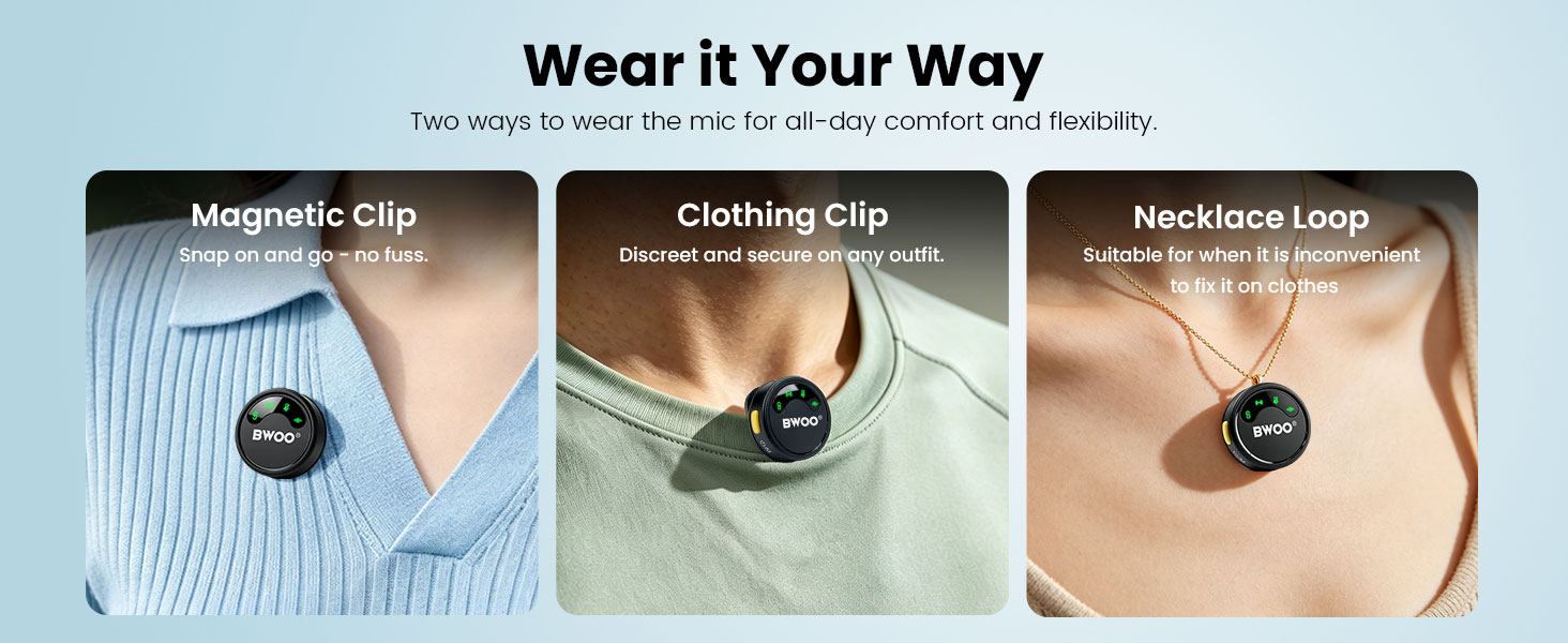 BWOO Magnetic Wireless Microphone for Flexible Wearing