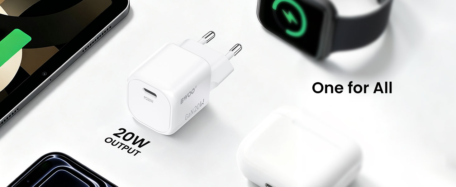 BWOO compact 20W GaN charger for smartphones and tablets