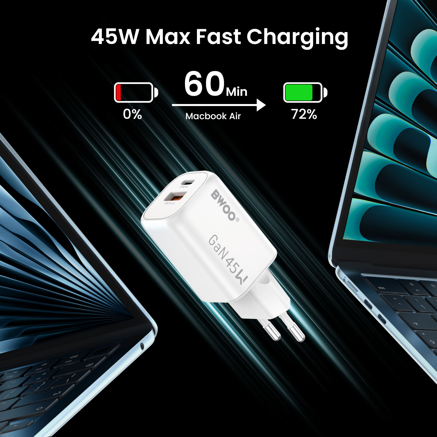 BWOO 45w 2 ports fast charger