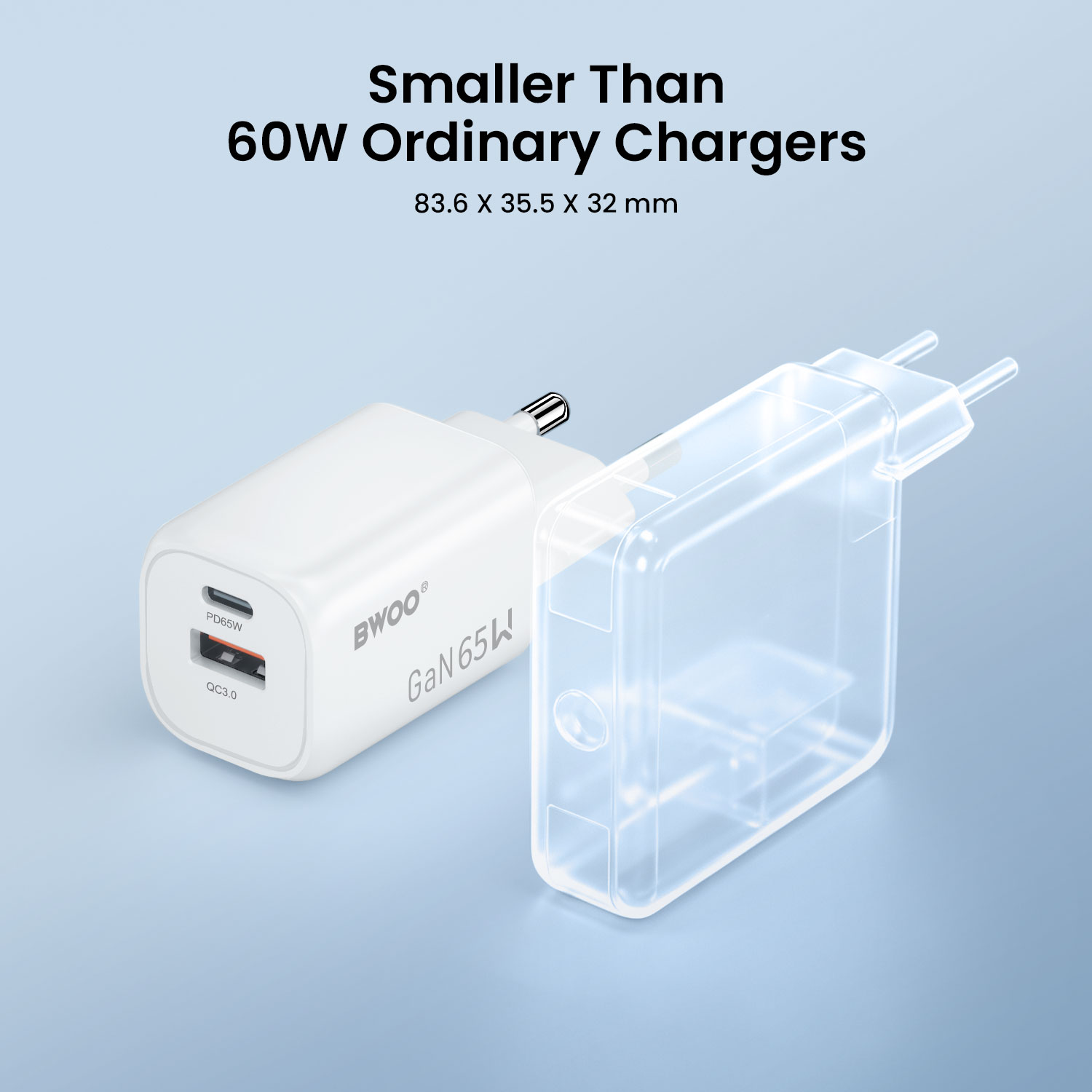 BWOO 65W gan charger with small size