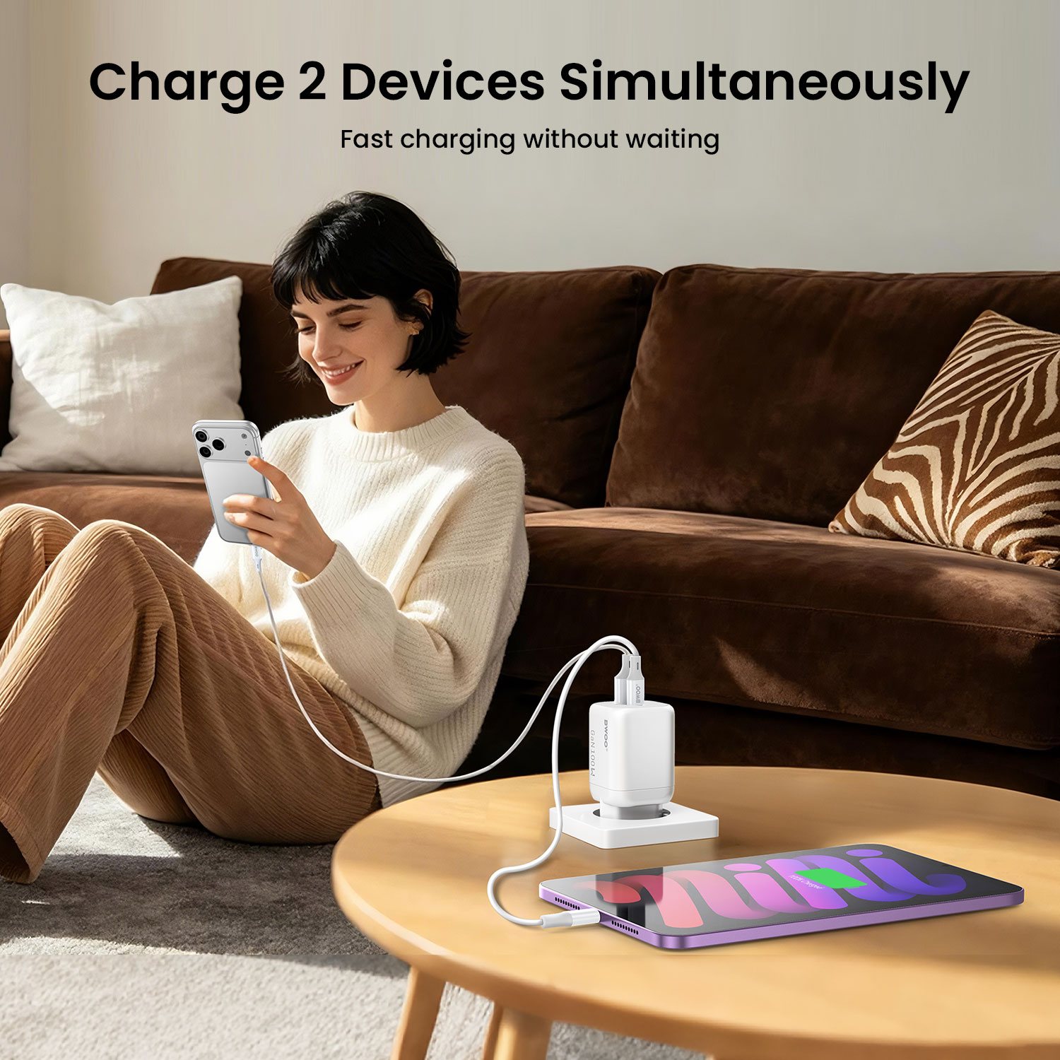 BWOO 100w gan charger supports charging 2 devices simultaneously