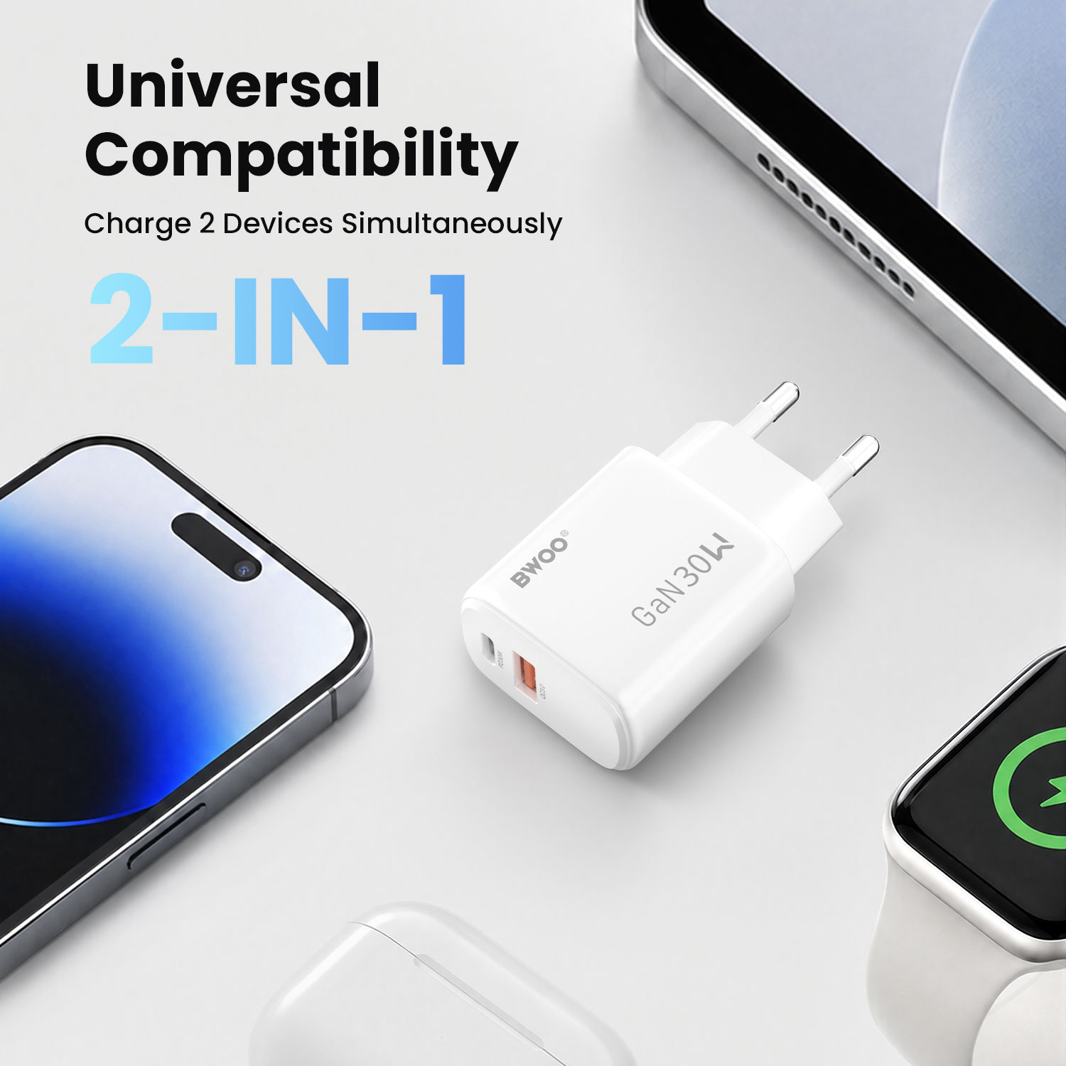 30W Dual-Port Fast Charger for Two Devices
