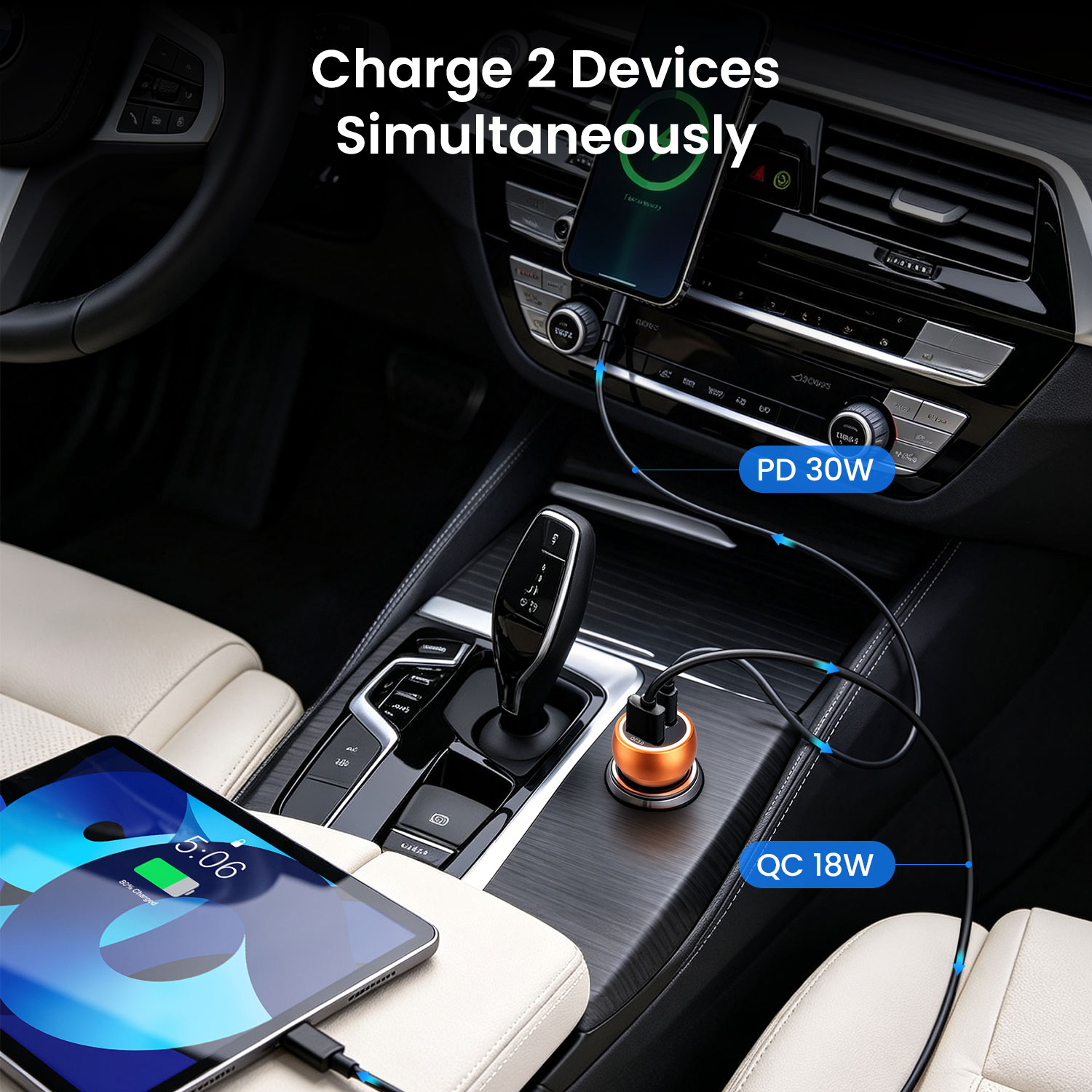 Dual-Port Car Charger for Two Devices