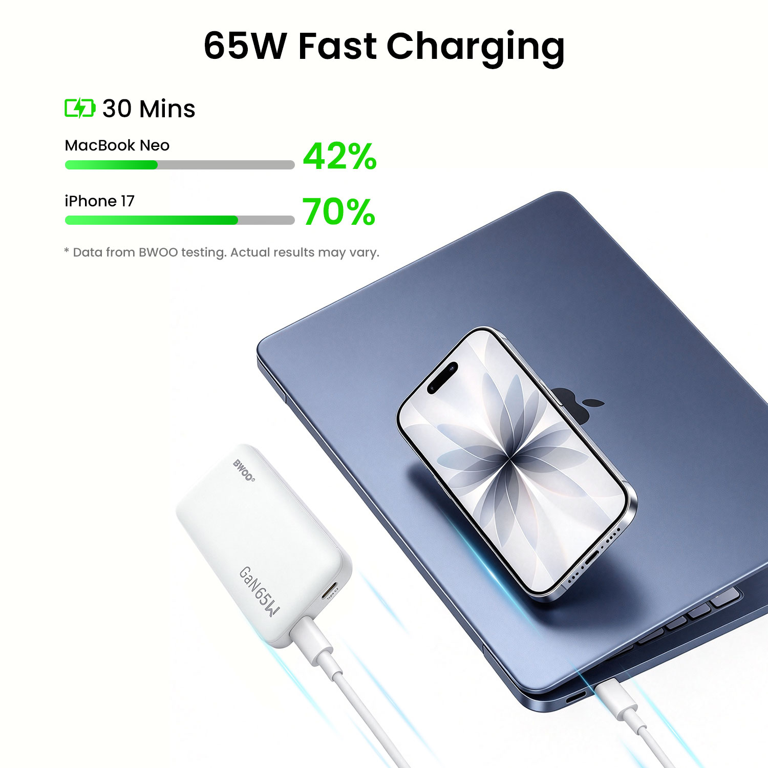 65W Flat GaN Fast Charging Adapter