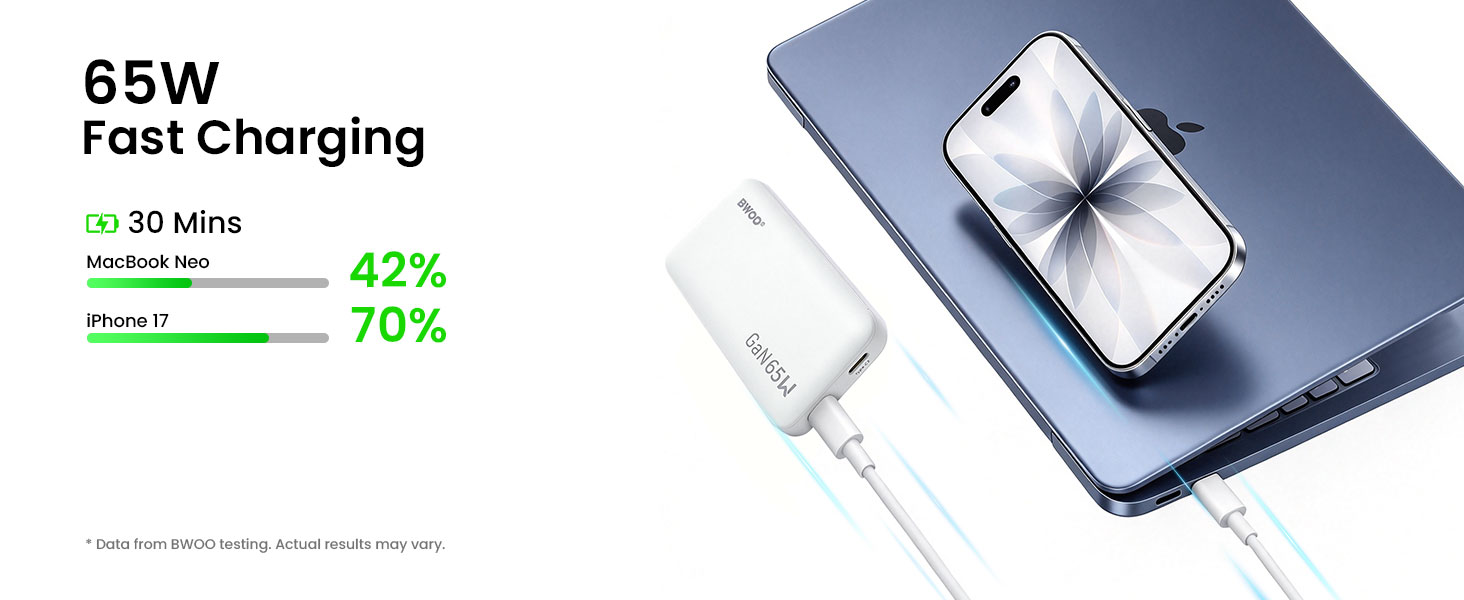 65W Flat Charger Block for Smartphones and Laptops