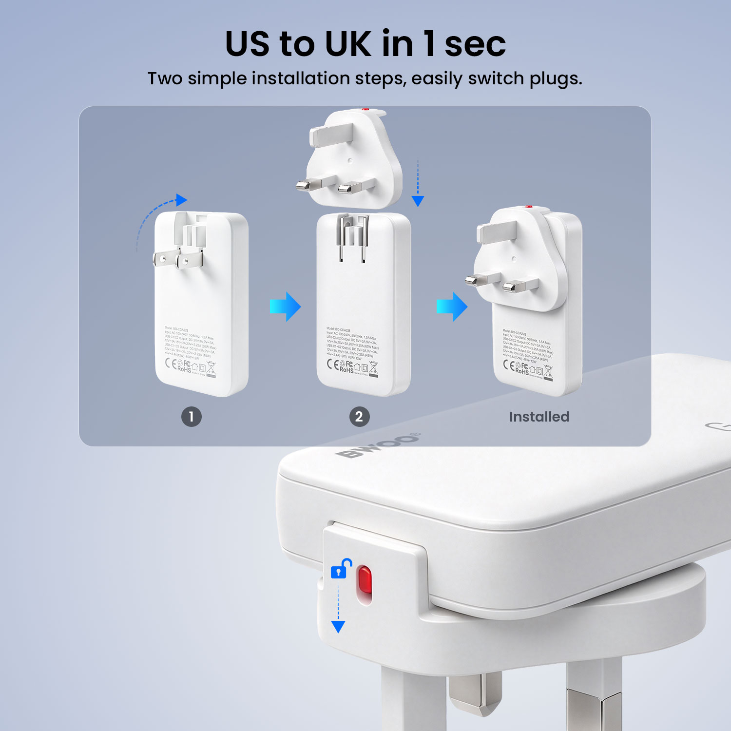 65W Flat Wall Charger with UK Plug Adapter