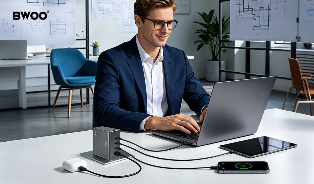 multi-port USB-C charger desk setup.jpg